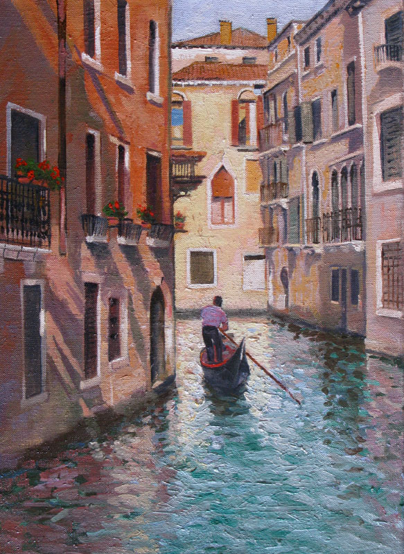 Sunlit Canal Venice oil on canvas