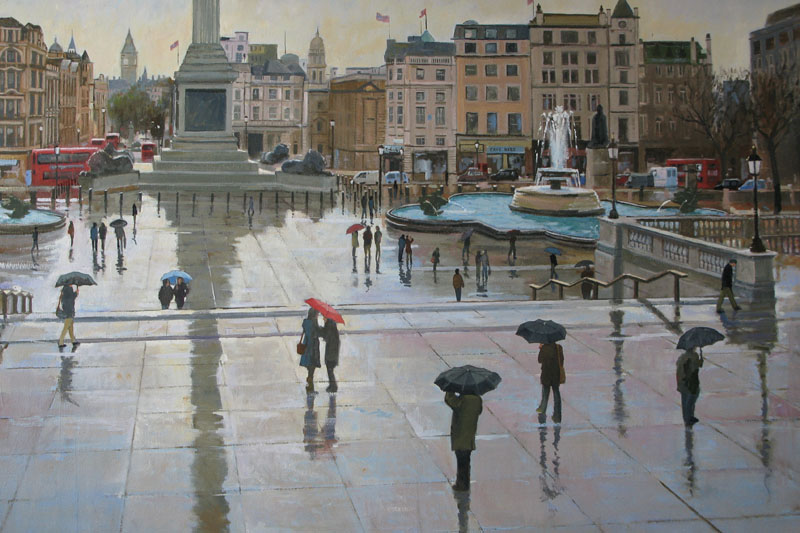 Trafalgar Square Rain oil on canvas